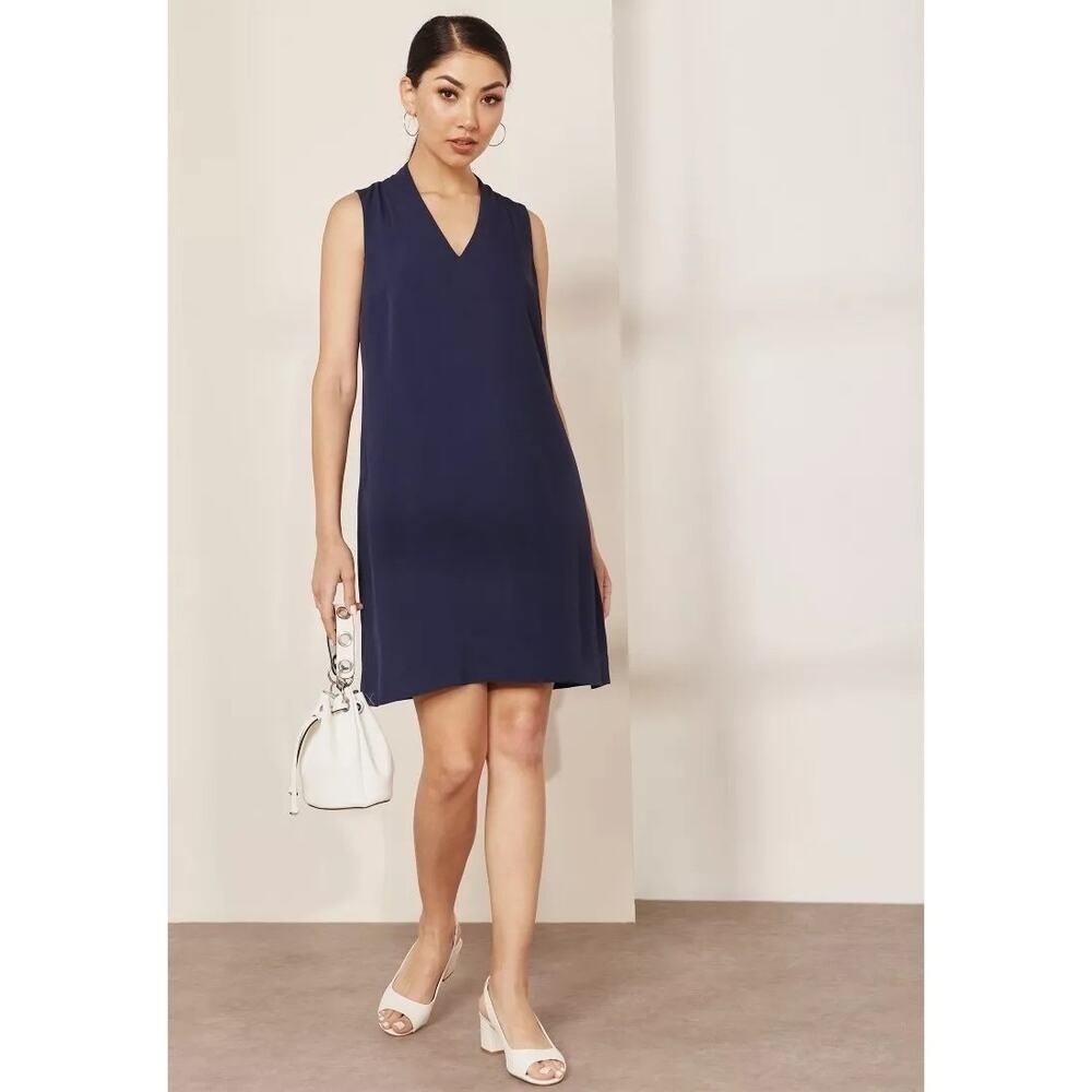 J.Crew Navy Blue Sleeveless Split Neck Shift Dress J8052 NEW XXS - Picture 2 of 13